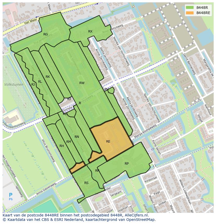 Afbeelding van het postcodegebied 8448 RE op de kaart.