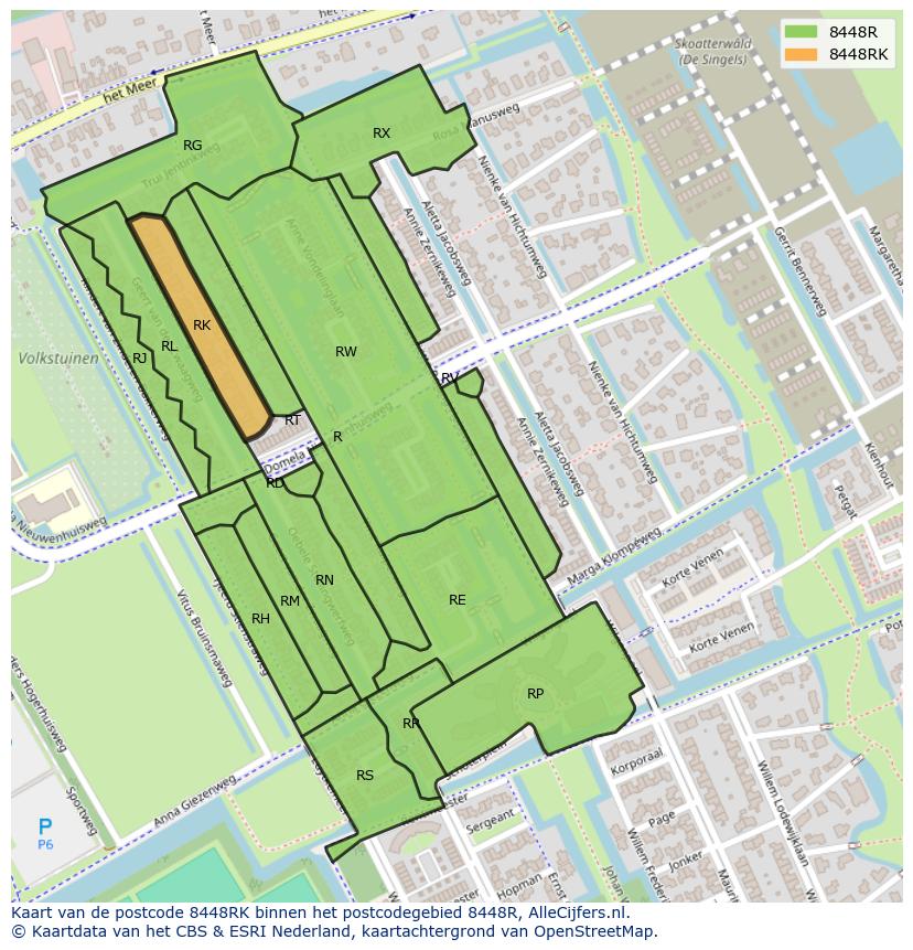 Afbeelding van het postcodegebied 8448 RK op de kaart.