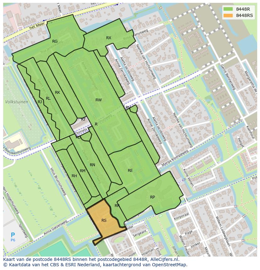 Afbeelding van het postcodegebied 8448 RS op de kaart.
