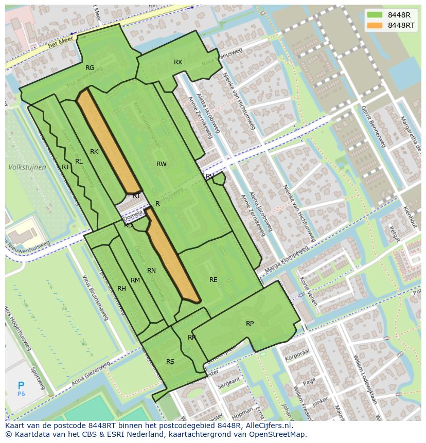 Afbeelding van het postcodegebied 8448 RT op de kaart.