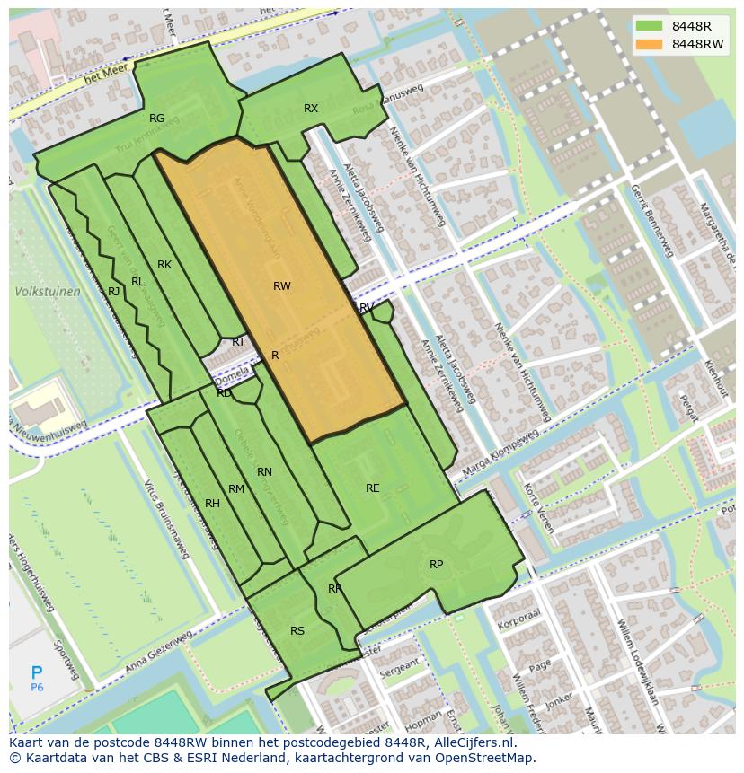 Afbeelding van het postcodegebied 8448 RW op de kaart.