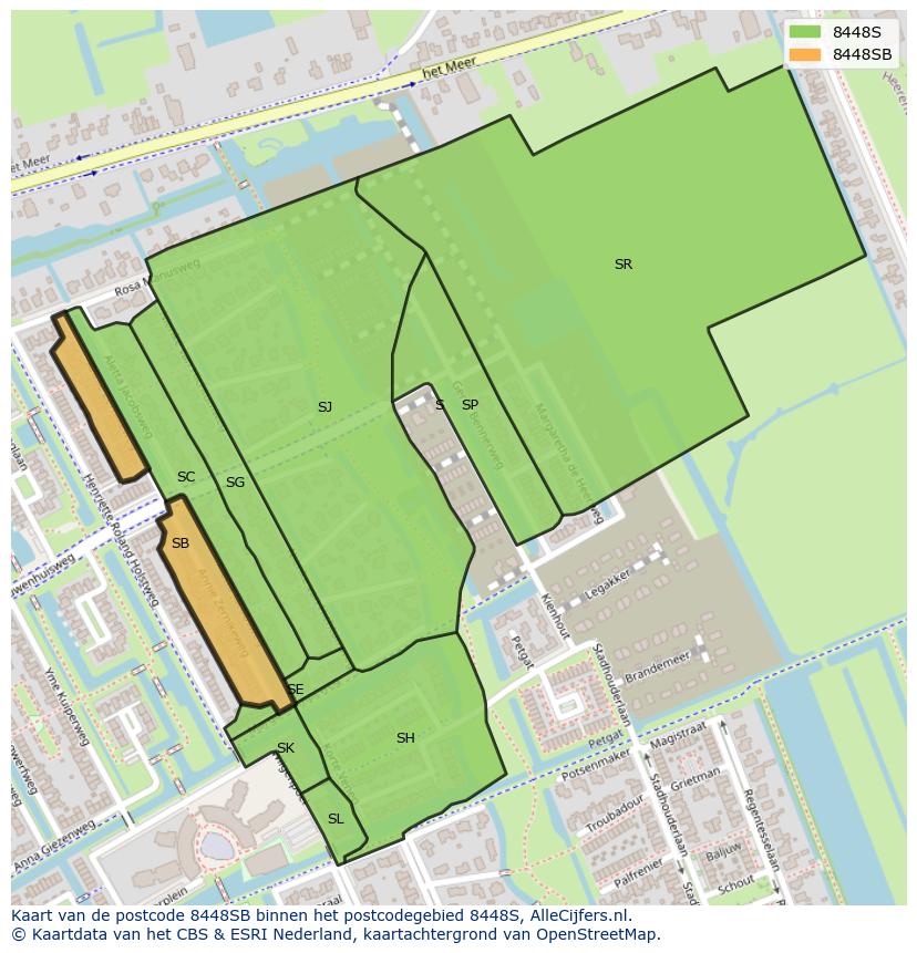 Afbeelding van het postcodegebied 8448 SB op de kaart.