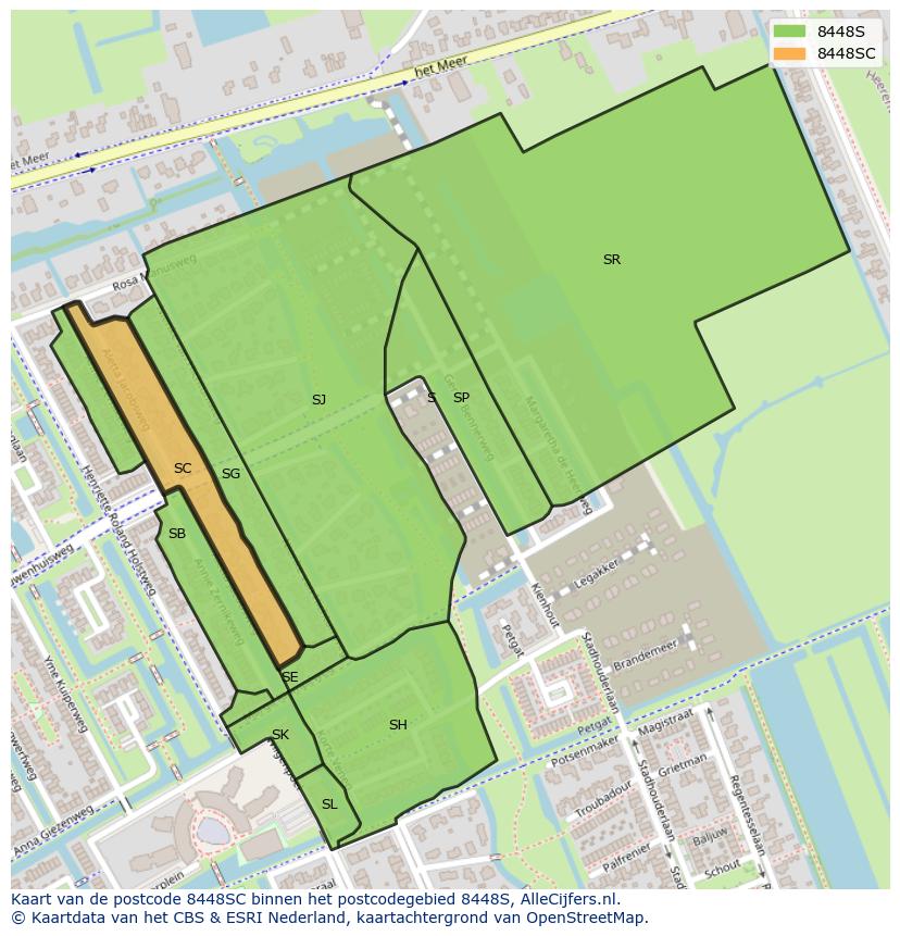Afbeelding van het postcodegebied 8448 SC op de kaart.