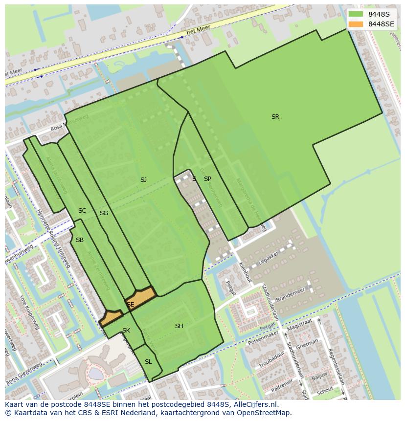 Afbeelding van het postcodegebied 8448 SE op de kaart.