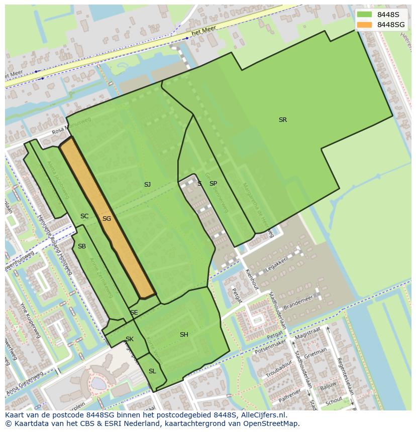 Afbeelding van het postcodegebied 8448 SG op de kaart.