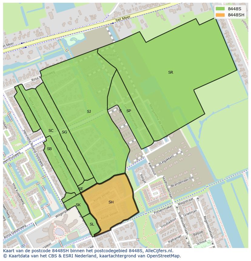 Afbeelding van het postcodegebied 8448 SH op de kaart.