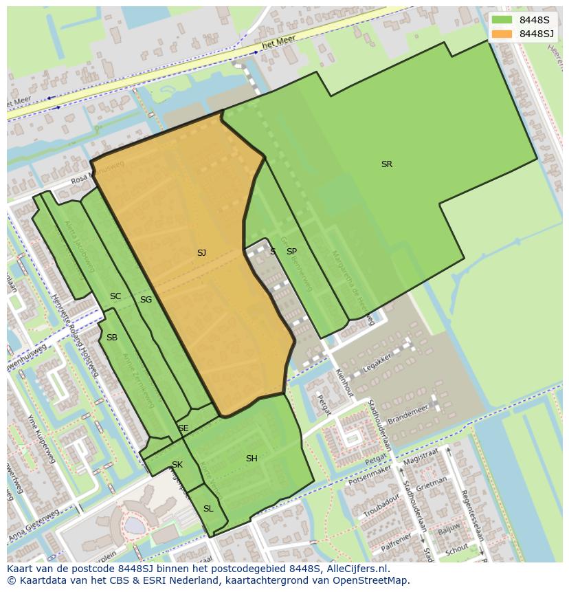 Afbeelding van het postcodegebied 8448 SJ op de kaart.
