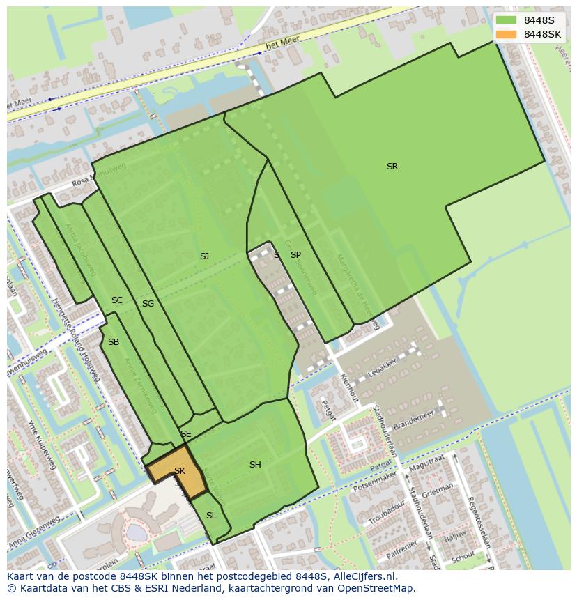 Afbeelding van het postcodegebied 8448 SK op de kaart.
