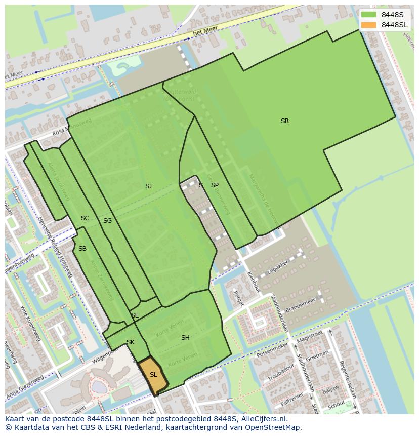 Afbeelding van het postcodegebied 8448 SL op de kaart.