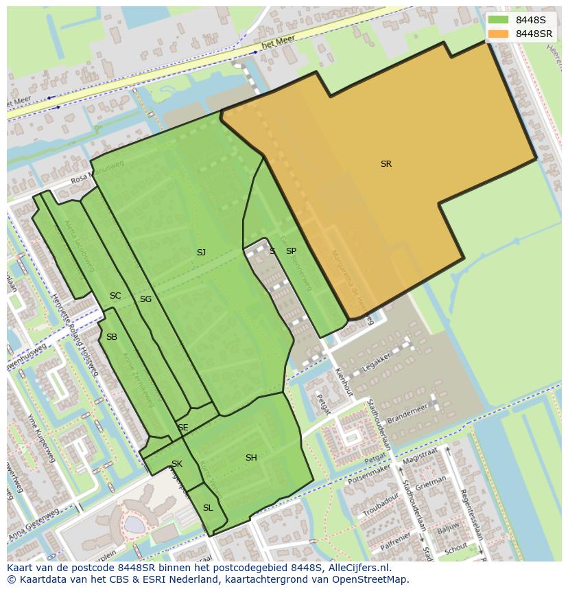 Afbeelding van het postcodegebied 8448 SR op de kaart.