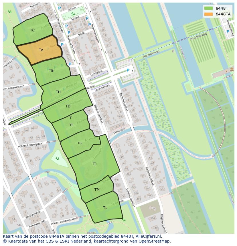 Afbeelding van het postcodegebied 8448 TA op de kaart.