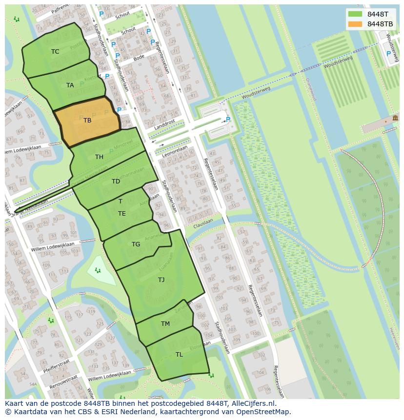 Afbeelding van het postcodegebied 8448 TB op de kaart.