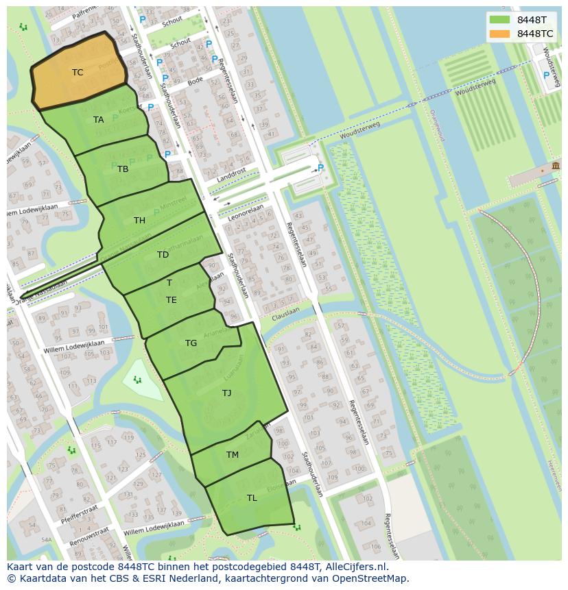 Afbeelding van het postcodegebied 8448 TC op de kaart.