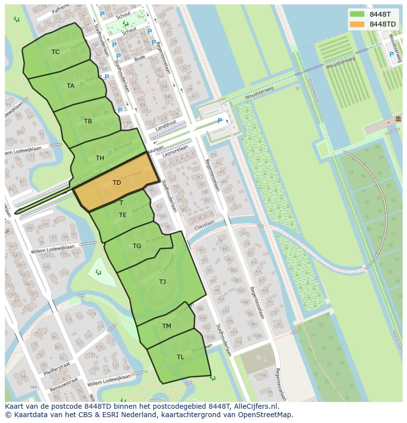 Afbeelding van het postcodegebied 8448 TD op de kaart.
