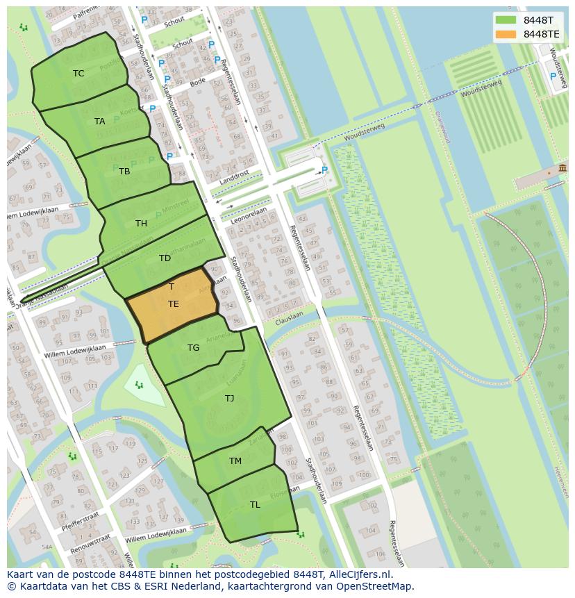 Afbeelding van het postcodegebied 8448 TE op de kaart.