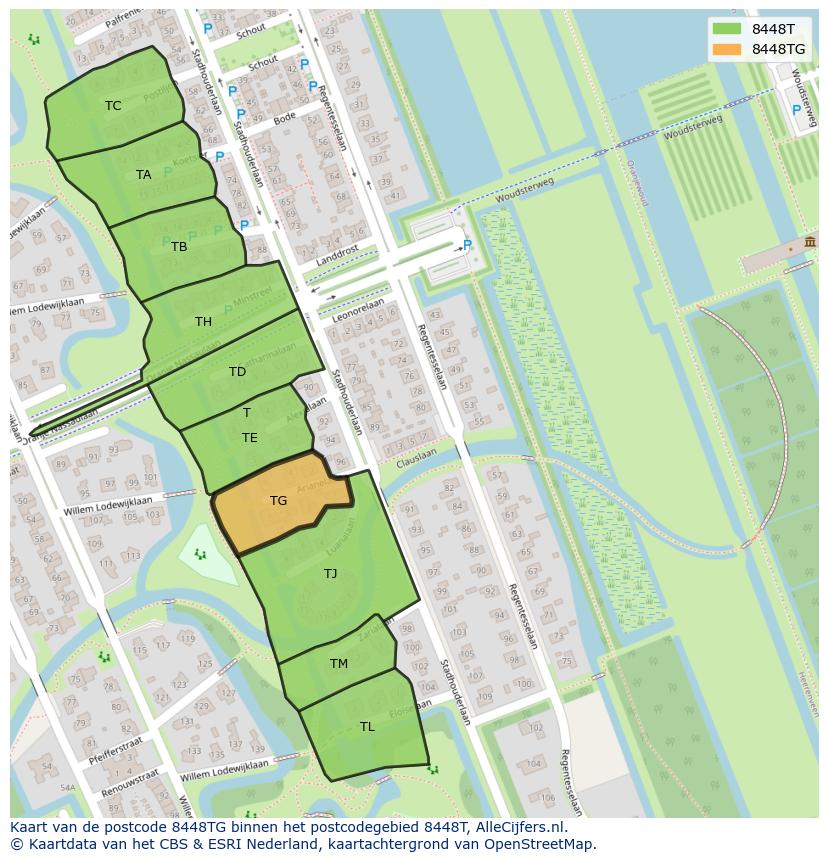 Afbeelding van het postcodegebied 8448 TG op de kaart.