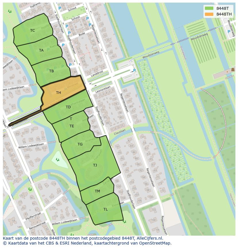 Afbeelding van het postcodegebied 8448 TH op de kaart.