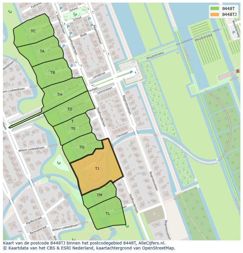 Afbeelding van het postcodegebied 8448 TJ op de kaart.