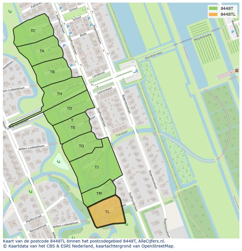 Afbeelding van het postcodegebied 8448 TL op de kaart.