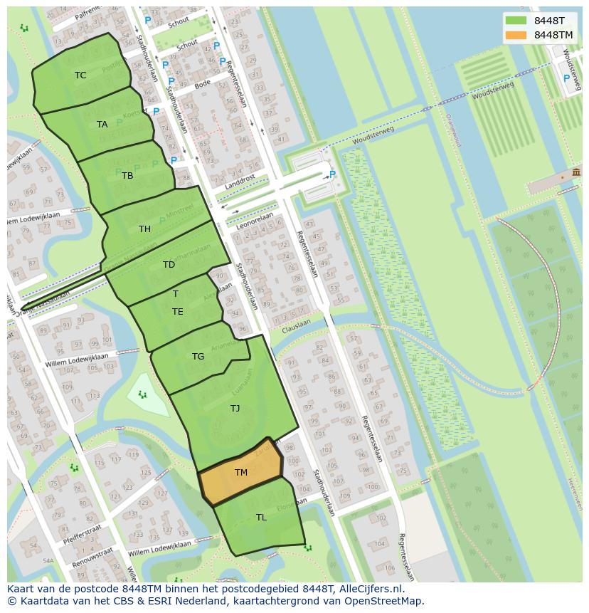 Afbeelding van het postcodegebied 8448 TM op de kaart.
