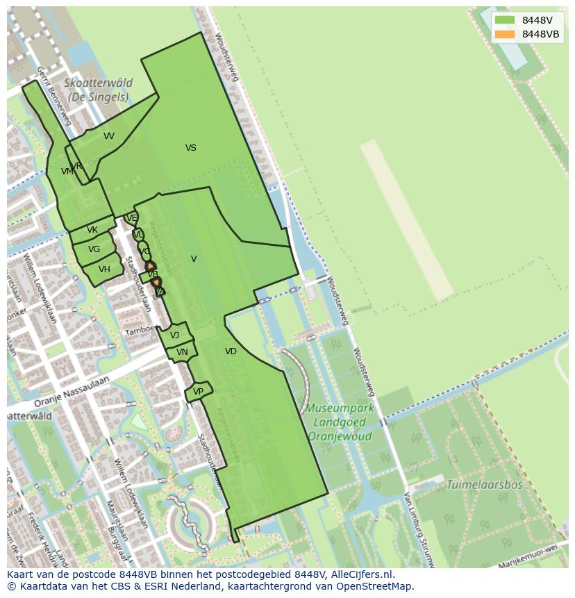 Afbeelding van het postcodegebied 8448 VB op de kaart.