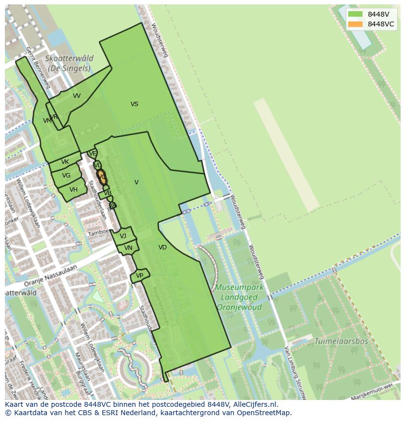 Afbeelding van het postcodegebied 8448 VC op de kaart.