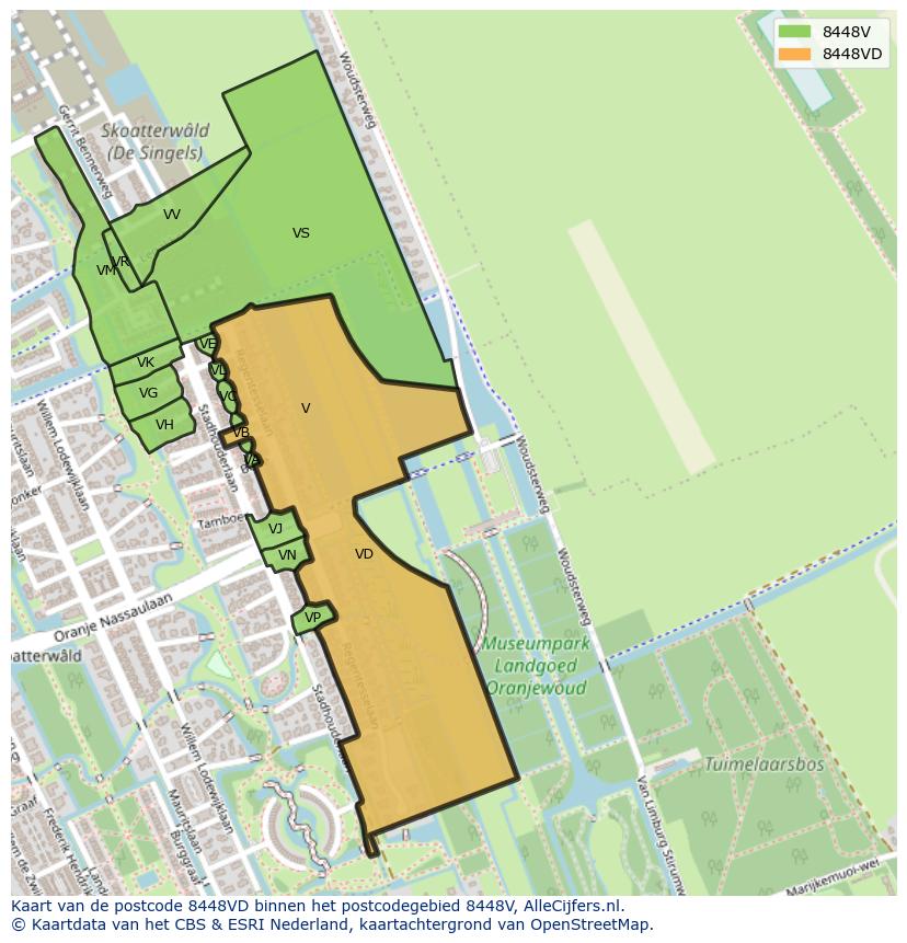 Afbeelding van het postcodegebied 8448 VD op de kaart.