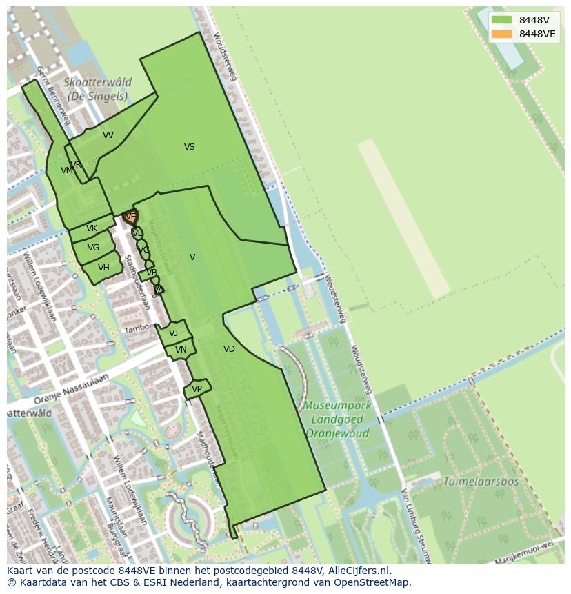 Afbeelding van het postcodegebied 8448 VE op de kaart.