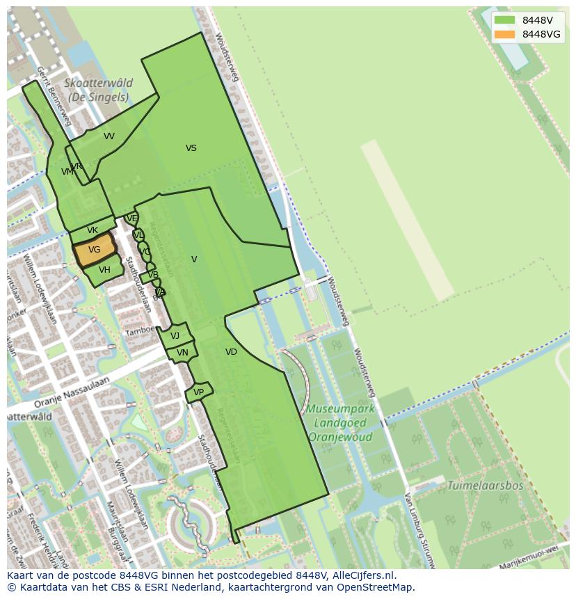 Afbeelding van het postcodegebied 8448 VG op de kaart.