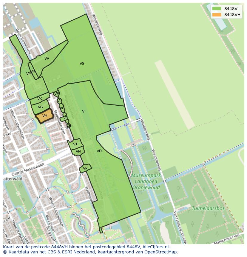 Afbeelding van het postcodegebied 8448 VH op de kaart.