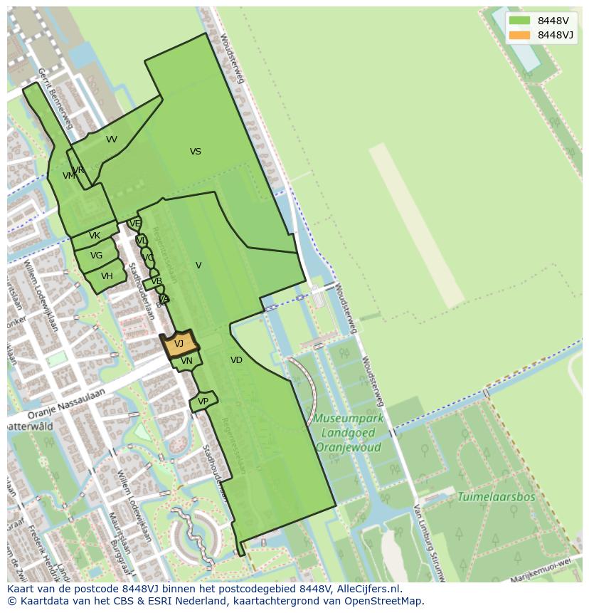 Afbeelding van het postcodegebied 8448 VJ op de kaart.