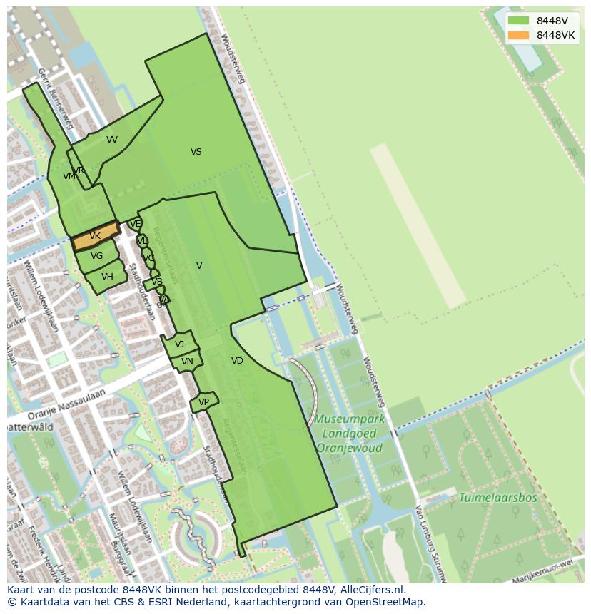 Afbeelding van het postcodegebied 8448 VK op de kaart.
