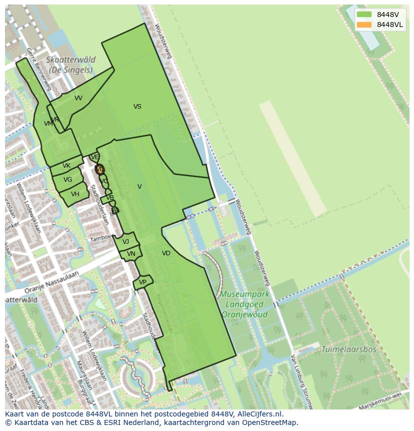 Afbeelding van het postcodegebied 8448 VL op de kaart.