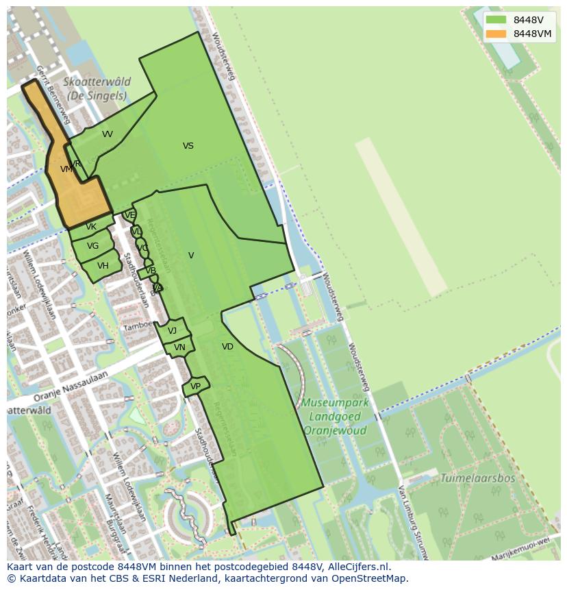 Afbeelding van het postcodegebied 8448 VM op de kaart.