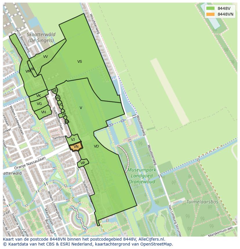 Afbeelding van het postcodegebied 8448 VN op de kaart.