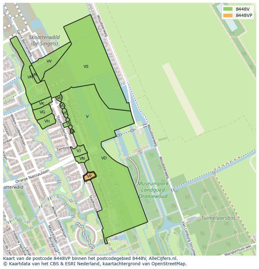 Afbeelding van het postcodegebied 8448 VP op de kaart.