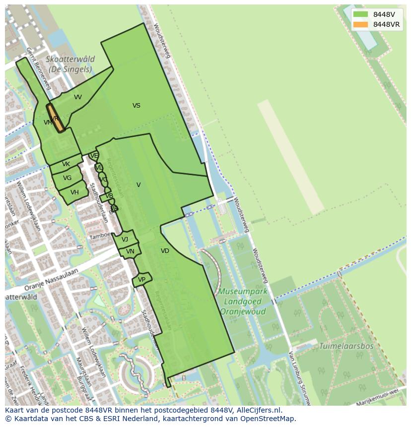 Afbeelding van het postcodegebied 8448 VR op de kaart.