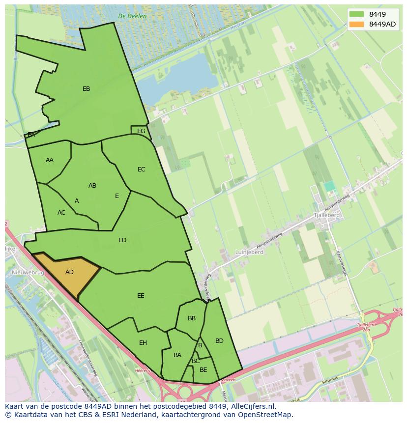 Afbeelding van het postcodegebied 8449 AD op de kaart.
