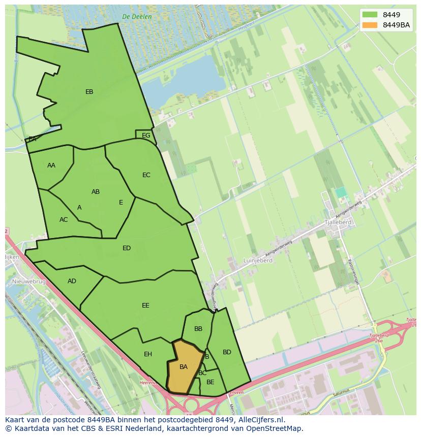 Afbeelding van het postcodegebied 8449 BA op de kaart.