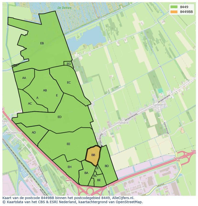 Afbeelding van het postcodegebied 8449 BB op de kaart.