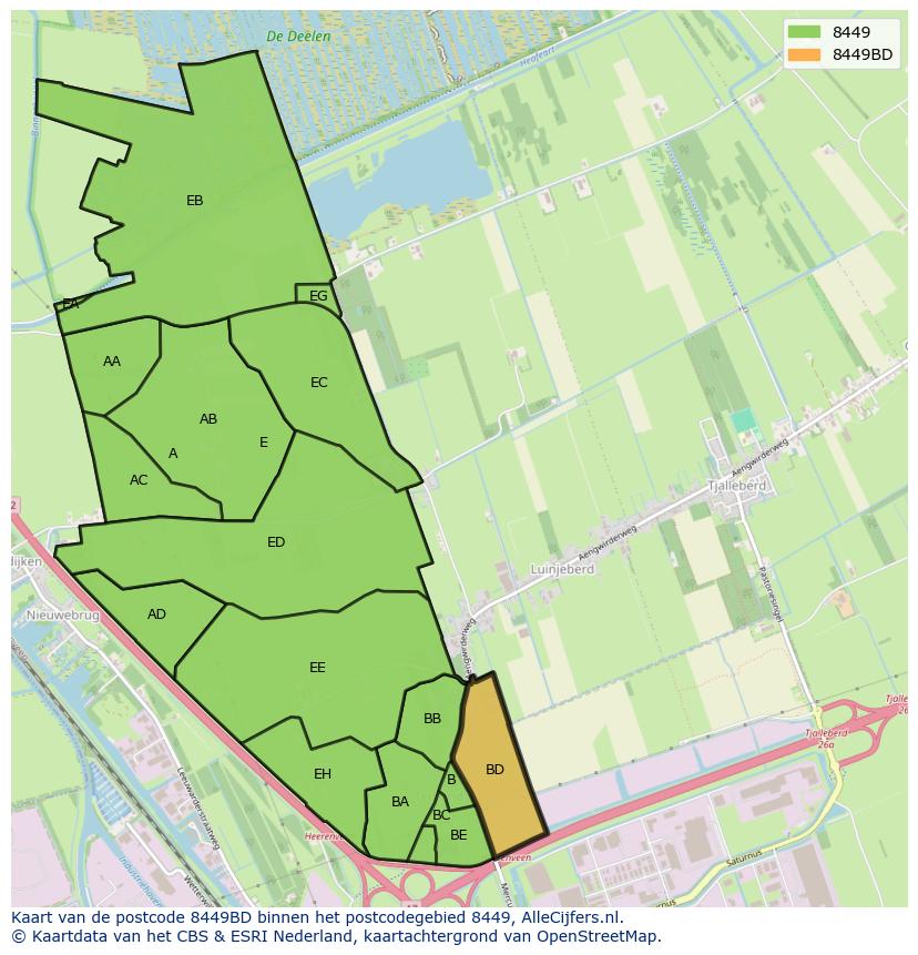 Afbeelding van het postcodegebied 8449 BD op de kaart.