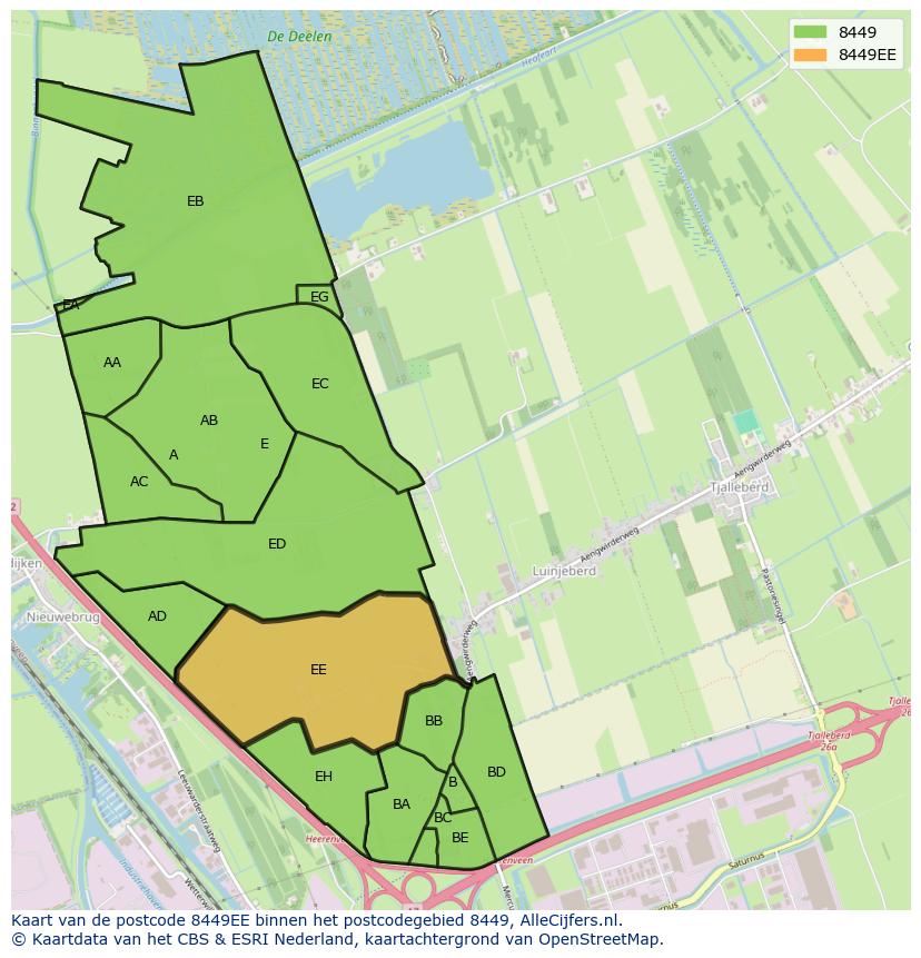 Afbeelding van het postcodegebied 8449 EE op de kaart.