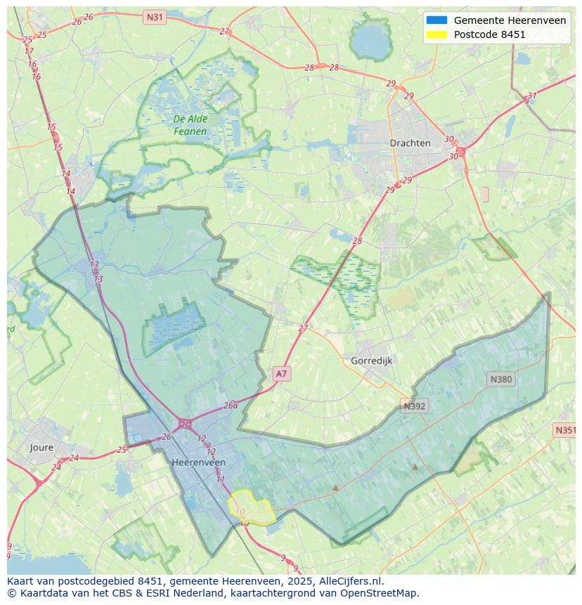 Afbeelding van het postcodegebied 8451 op de kaart.