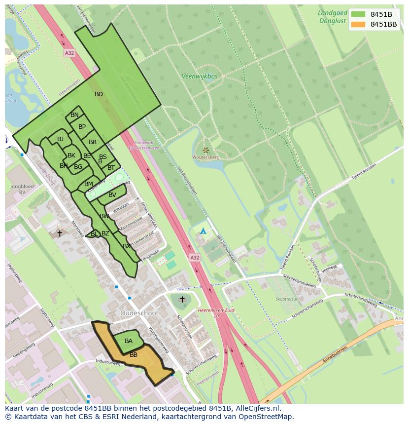 Afbeelding van het postcodegebied 8451 BB op de kaart.