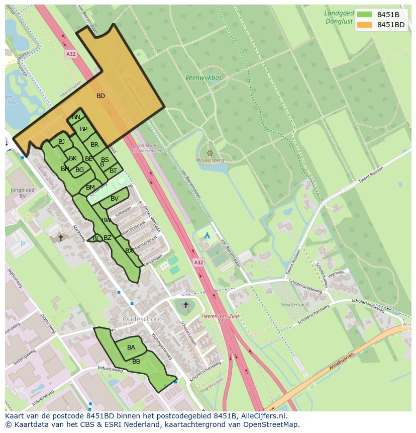 Afbeelding van het postcodegebied 8451 BD op de kaart.