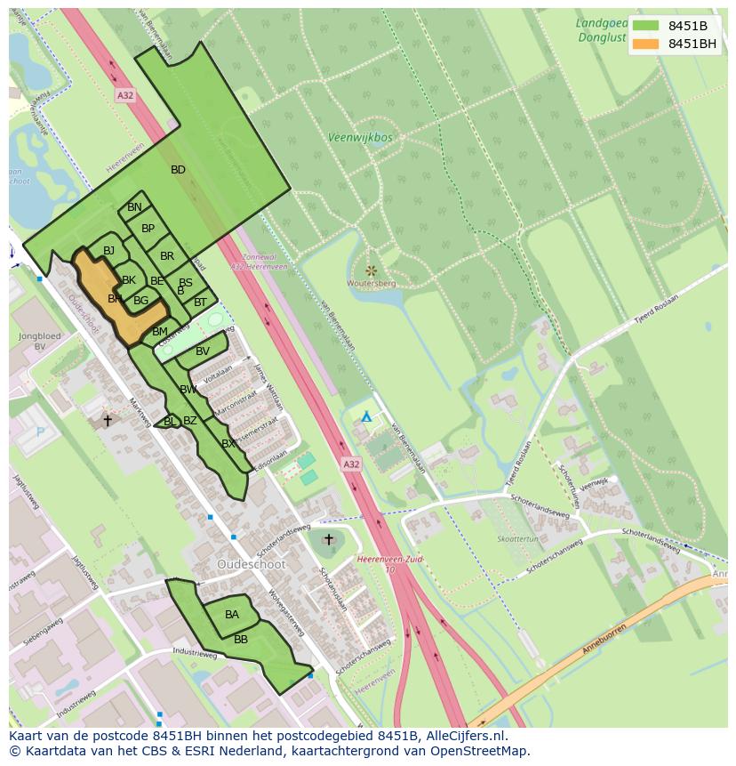 Afbeelding van het postcodegebied 8451 BH op de kaart.