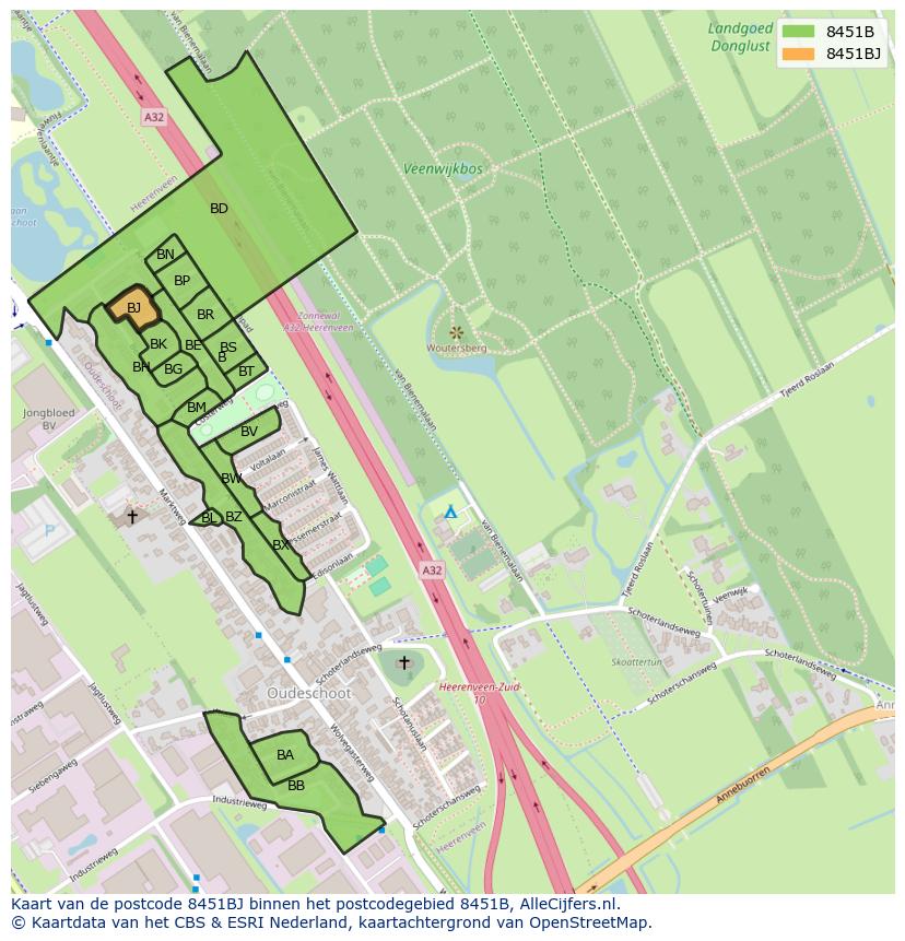 Afbeelding van het postcodegebied 8451 BJ op de kaart.