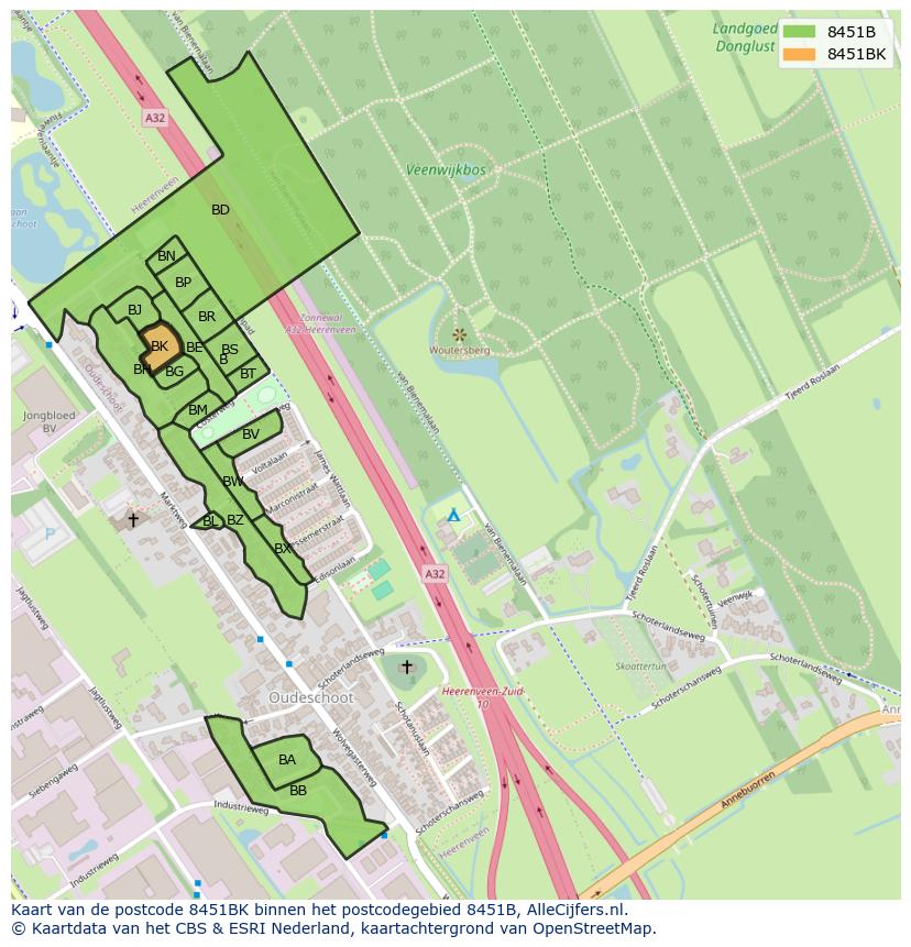 Afbeelding van het postcodegebied 8451 BK op de kaart.