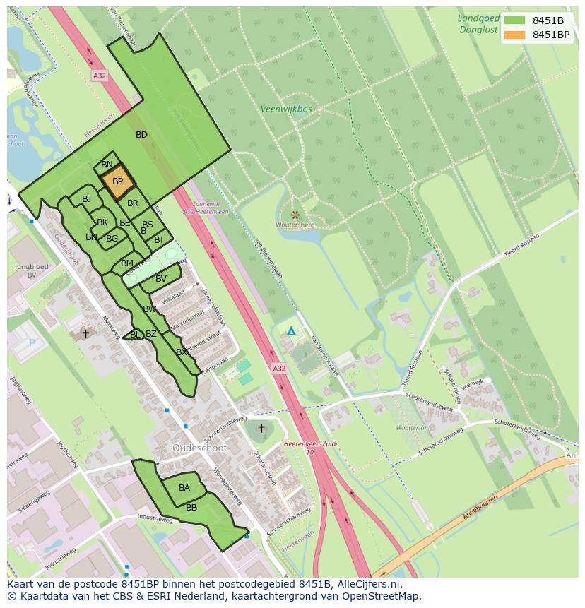 Afbeelding van het postcodegebied 8451 BP op de kaart.