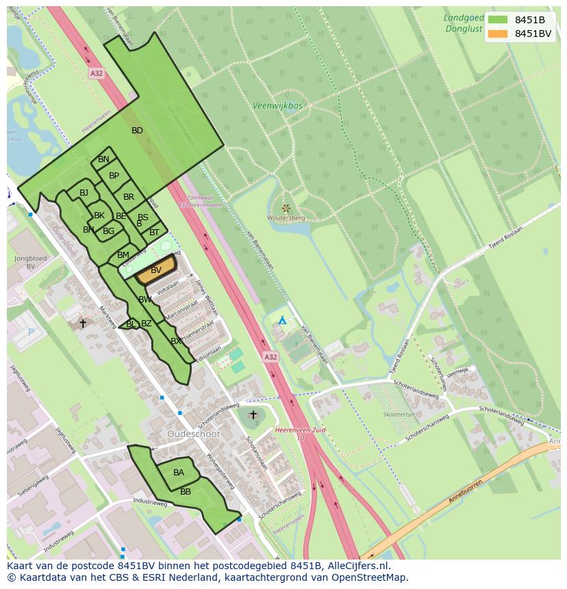 Afbeelding van het postcodegebied 8451 BV op de kaart.